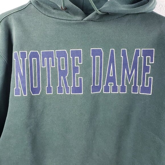 Vintage 90s Jansport Notre Dame ND Hoodie Hooded Sweatshirt Green Size Medium - Picture 4 of 8